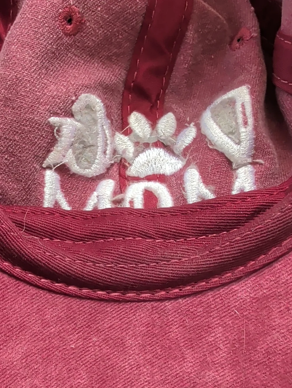 Dog Mom Hat Embroidered white Letters Baseball Cap Burgundy pony tail hole OS
